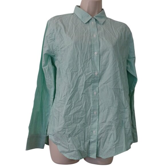 Everlane Tops - Everlane Oversized Green Button Up Stripe Cotton Shirt Size 10 Long Sleeve NWOT